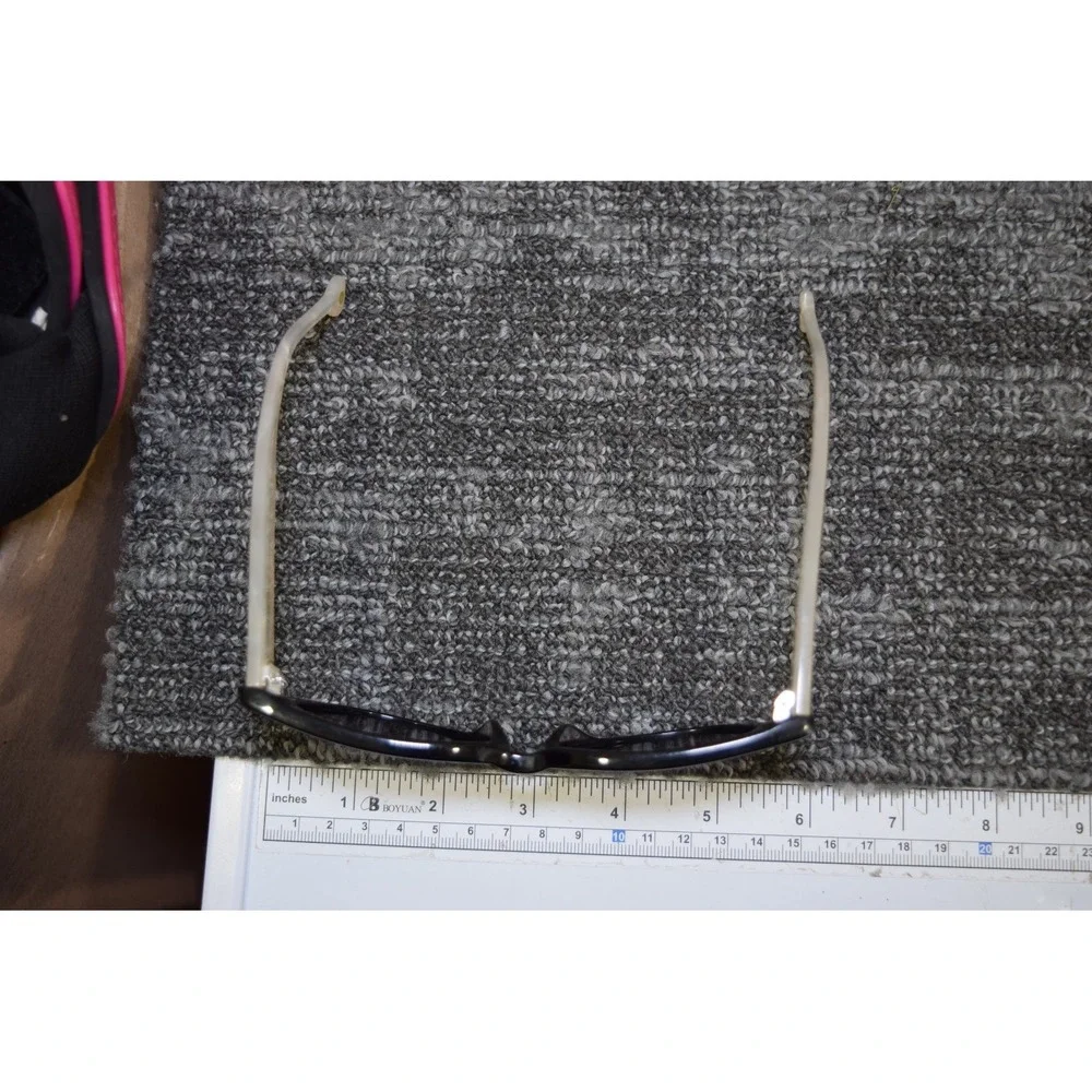 Anthropologie Ett:Twa Bastine Black Motif White Sunglasses 54 17 Oversized Cat